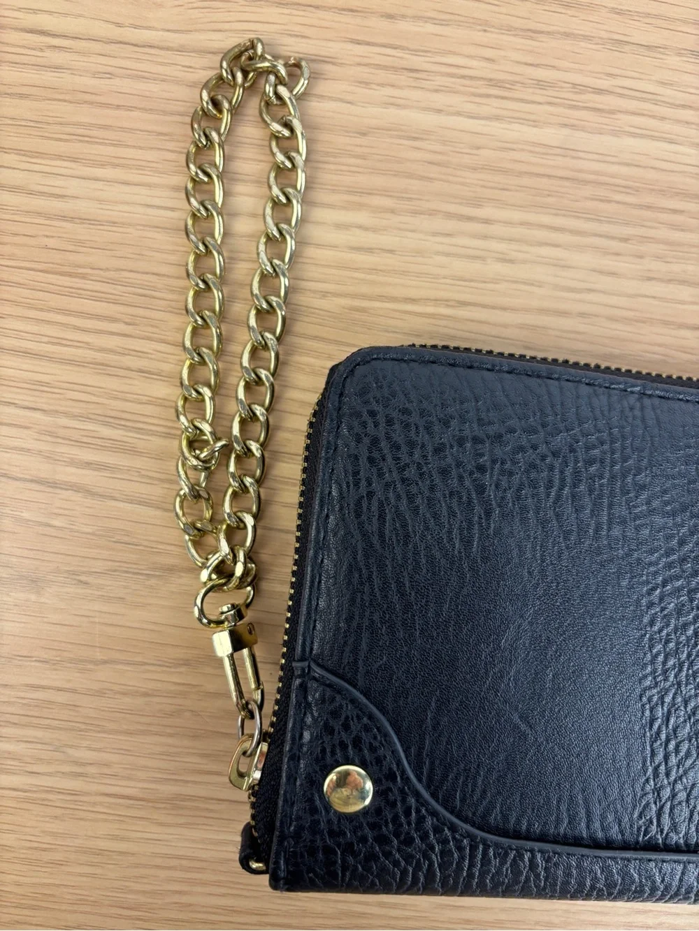 Olivia + Joy Black Faux Leather Wristlet with Gold Chain Strap LIKE NEW
